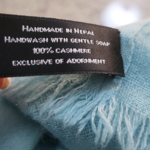 Women Shih Aqua Blue Pure Cashmere Light Knit Shawl Cover OS - Picture 10 of 15